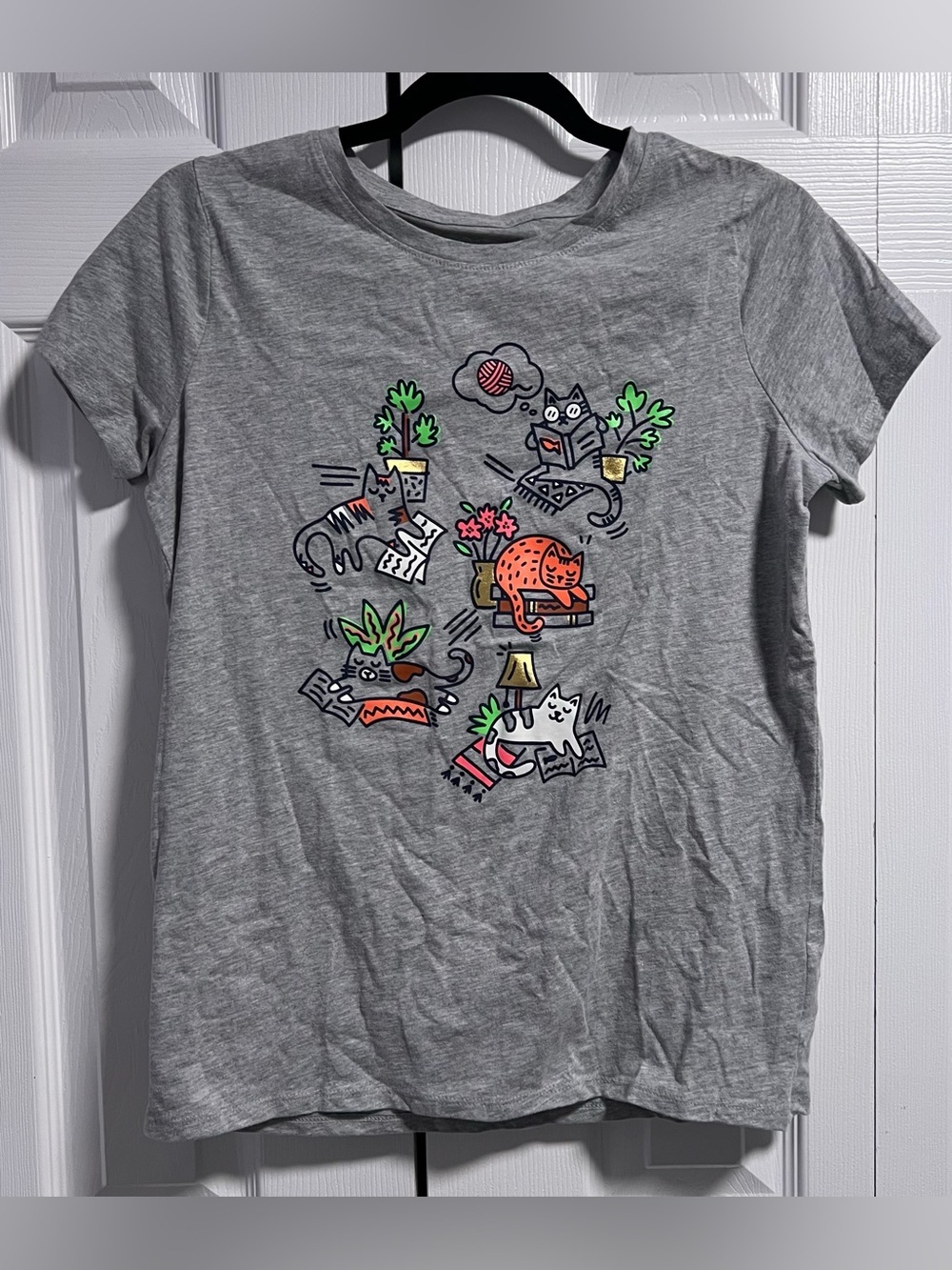 Cat & Jack Heather Gray Tee with Orange Logo - Size 14/16